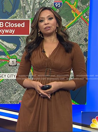 Adelle's brown v-neck belted dress on Today