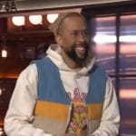 Affion Crockett’s printed hoodie and vest on The Kelly Clarkson Show