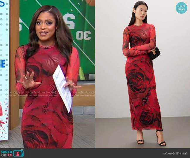 WornOnTV: Morgan Norwood’s red rose print mesh dress on Good Morning ...