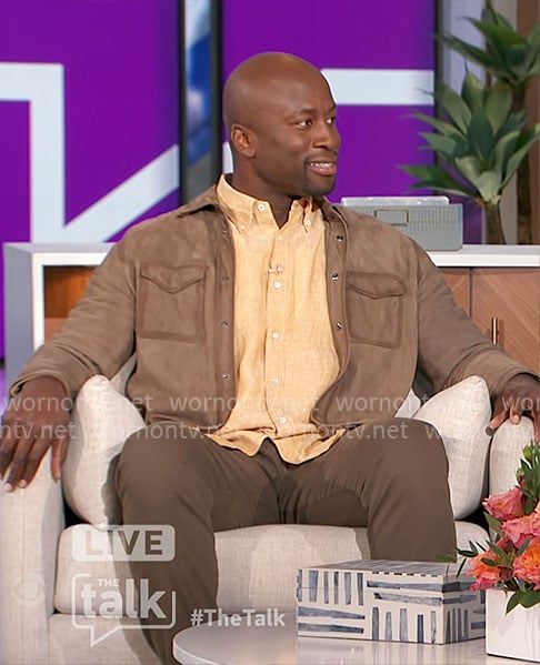 Akbar's taupe suede jacket on The Talk