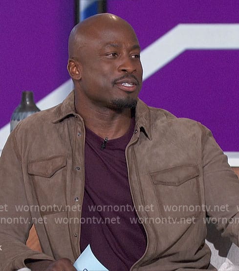 Akbar’s taupe suede jacket on The Talk