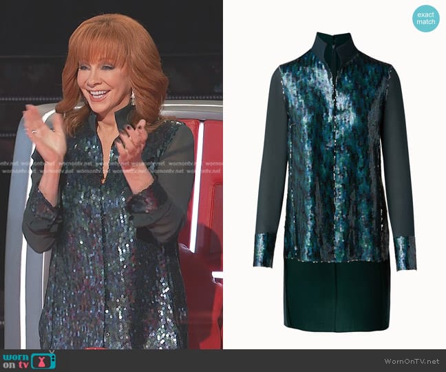 Akris Silk Georgette Blouse with Sequins Front worn by Reba McEntire on The Voice