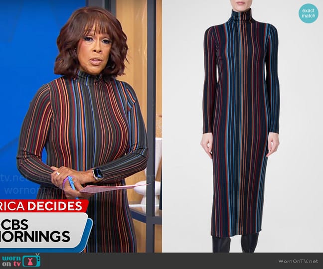 Gayle King’s vertical stripe dress on CBS Mornings