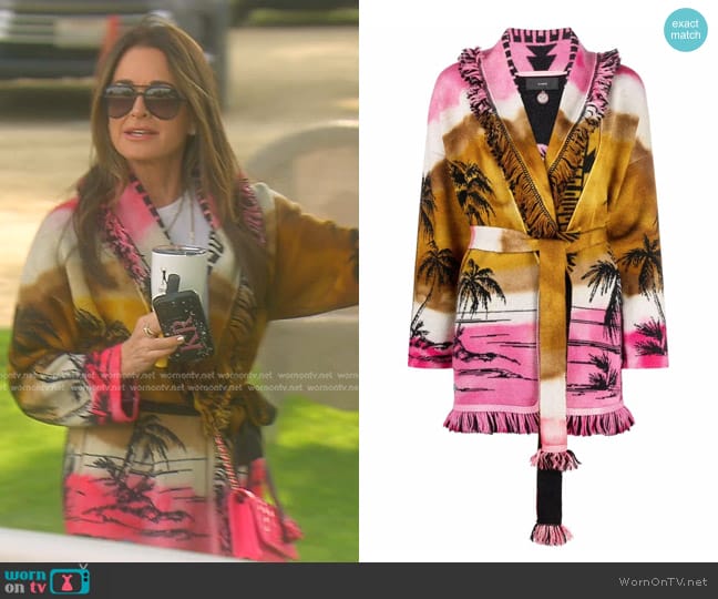 Alanui Paradise Island Knitted Cardigan worn by Kyle Richards on The Real Housewives of Beverly Hills