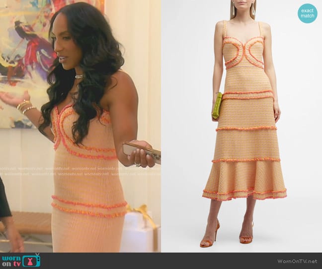 Alexis Bettine Tiered Knit Sweetheart Midi Dress worn by Annemarie Wiley on The Real Housewives of Beverly Hills