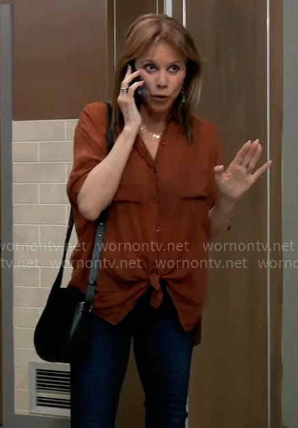 Alexis's rust brown button down shirt on General Hospital