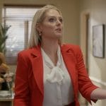 Lexi’s red skirt suit on Not Dead Yet