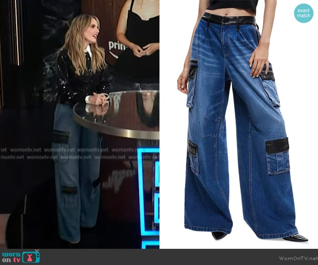 Alice + Olivia Joette Wide Leg Cargo Jeans in Brooklyn Blue worn by Keltie Knight on E! News