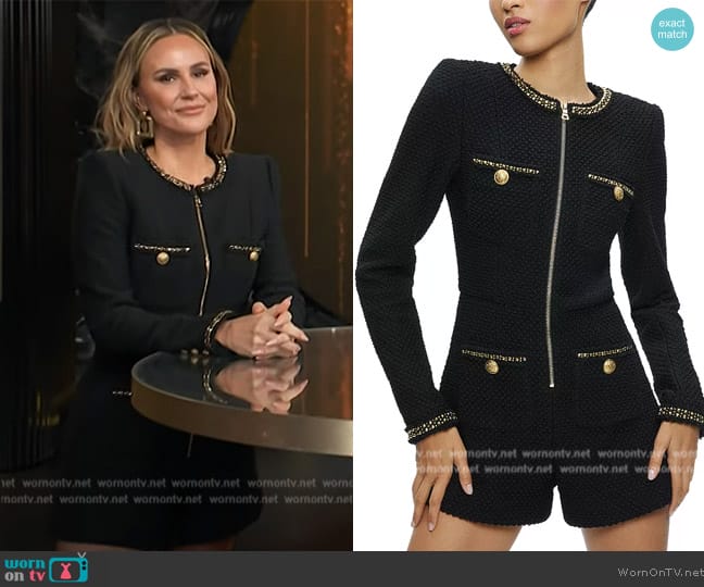 Alice + Olivia Shiloh Zip Front Contrast Trim Romper worn by Keltie Knight on E! News