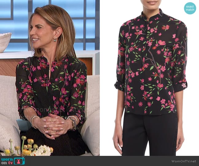 Alice + Olivia Eloise Floral Top worn by Natalie Morales on The Talk