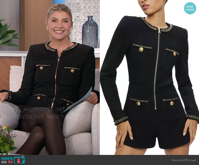 Alice + Olivia Shiloh Zip Front Contrast Trim Romper worn by Amanda Kloots on The Talk