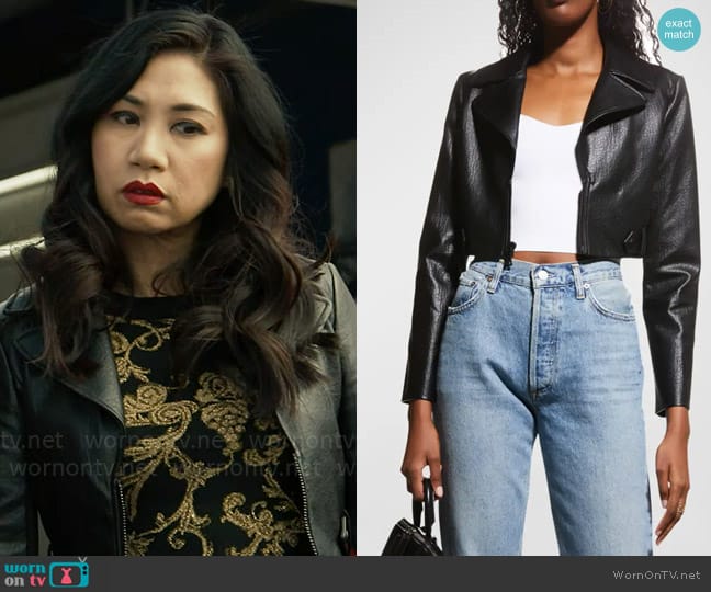 Alice + Olivia Yardley Vegan Leather Jacket worn by Melody Bayani (Liza Lapira) on The Equalizer