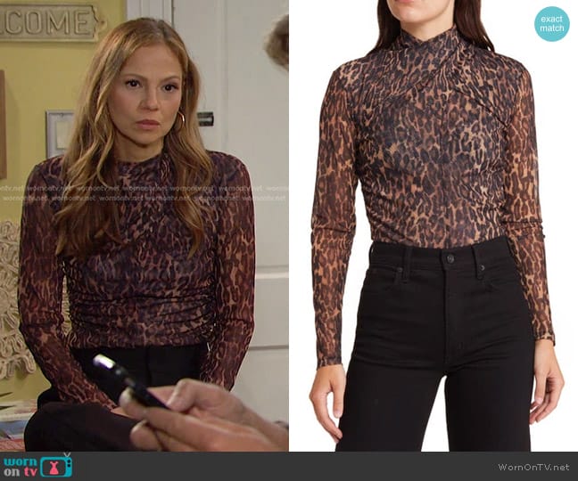 All Saints Tia Antia Print Top in Natural Brown worn by Ava Vitali (Tamara Braun ) on Days of our Lives