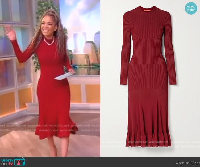 Altuzarra Seyrig ribbed-knit midi dress worn by Sunny Hostin on The View