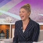 Amanda’s navy striped blazer and pants on The Talk