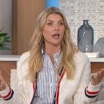 Amanda’s white cardigan with striped trim on The Talk