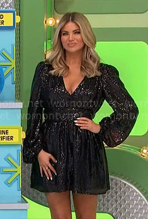 Amber's black sequin mini dress on The Price is Right