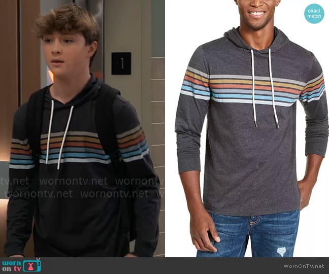 American Rag Chest Stripe Hoodie worn by Danny Morgan (Asher Jared Antonyzyn) on General Hospital