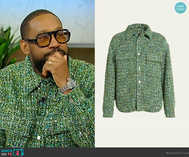 Amiri Boucle Snap-Front Overshirt worn by PJ Morton on Tamron Hall Show