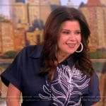 Ana’s navy floral embroidered shirtdress on The View