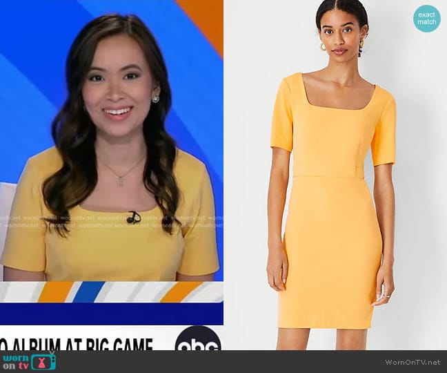 Ann Taylor Scoop Neck Short Sleeve Sheath Dress worn by Em Nguyen on Good Morning America