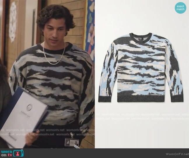 APC Lionel Camouflage-Jacquard Virgin Wool Sweater worn by Benjamin Norris (Benjamin Norris) on Abbott Elementary