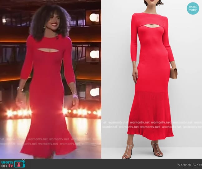 Emporio Armani Ribbed Cutout 3/4-Sleeve Maxi Dress worn by Sydney McLaughlin-Levrone on The Kelly Clarkson Show