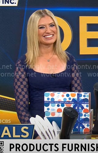 Ashley Bellman's navy lace sleeve dress on CBS Mornings