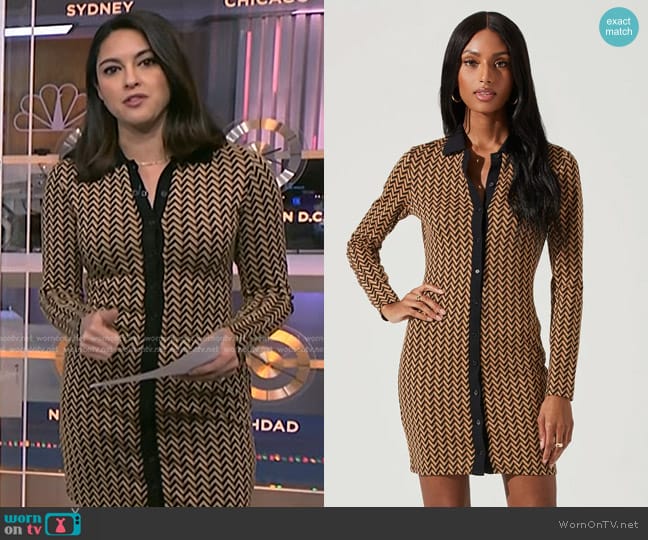 ASTR The Label Kambrie Collared Chevron Mini Dress worn by Valerie Castro on NBC News Daily