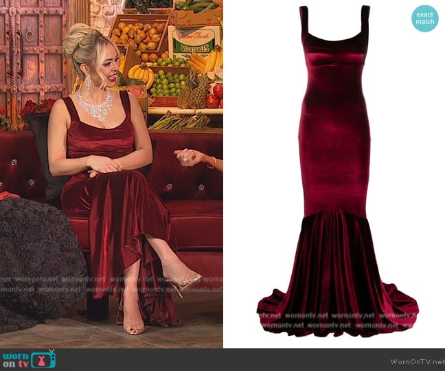 Nicole’s burgundy confessional dress on RHOM