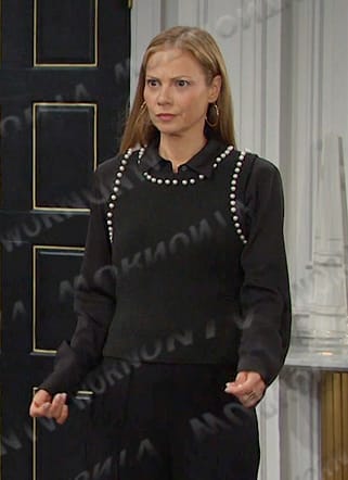 Ava's black pearl trim knit vest on Days of our Lives