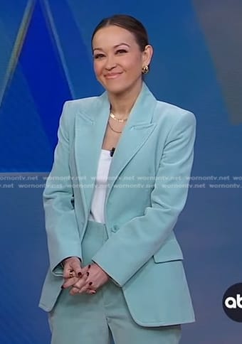 Eva's mint velvet suit on Good Morning America