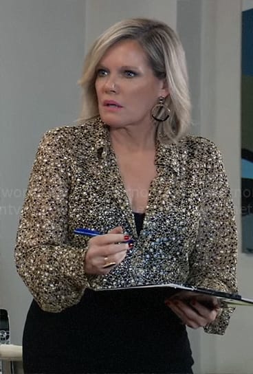 Ava's sheer gold dotted blouse on General Hospital