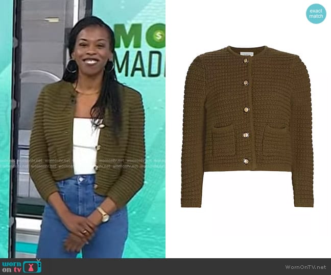 Ba&Sh Gaspard Pearl-Knitted Cardigan in Khaki worn by Brittany Jones-Cooper on Today