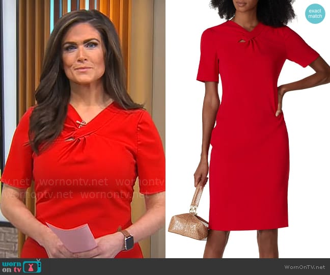 Badgley Mischka Twist Neck Dress worn by Jessica Moore on CBS Mornings