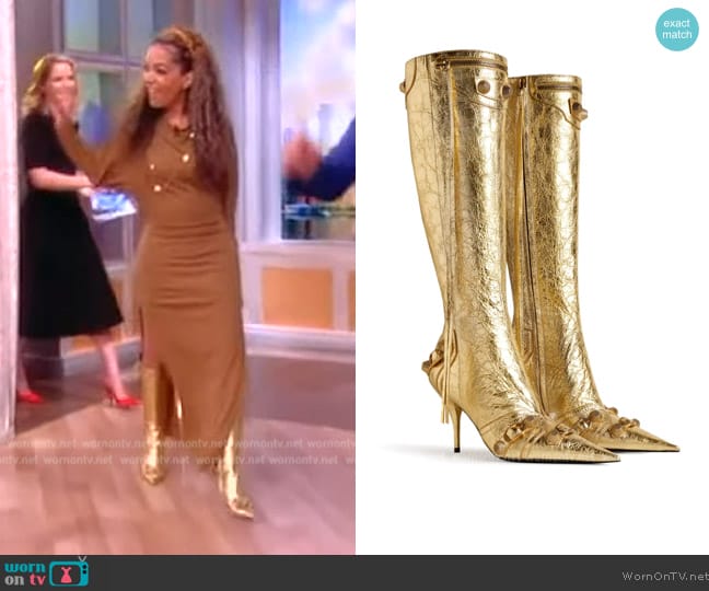 Balenciaga Cagole 90mm metallic-leather boots worn by Sunny Hostin on The View