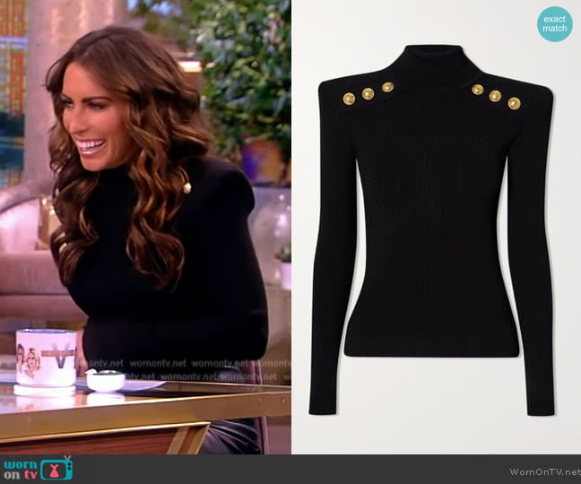 Balmain Button-embellished ribbed-knit turtleneck sweater worn by Alyssa Farah Griffin on The View