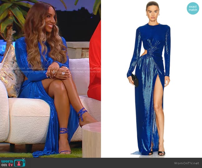 Balmain Draped Laminated Jersey Long Dress worn by Annemarie Wiley on The Real Housewives of Beverly Hills