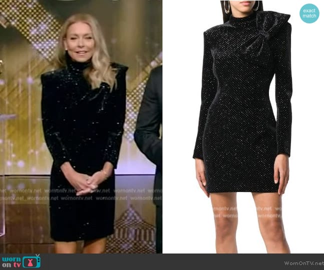 Balmain Bow front mini dress worn by Kelly Ripa on Live with Kelly and Mark