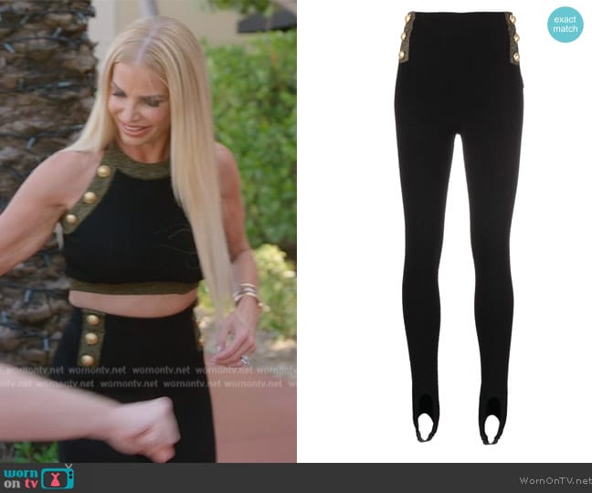 Alexia’s black button detail leggings on RHOM