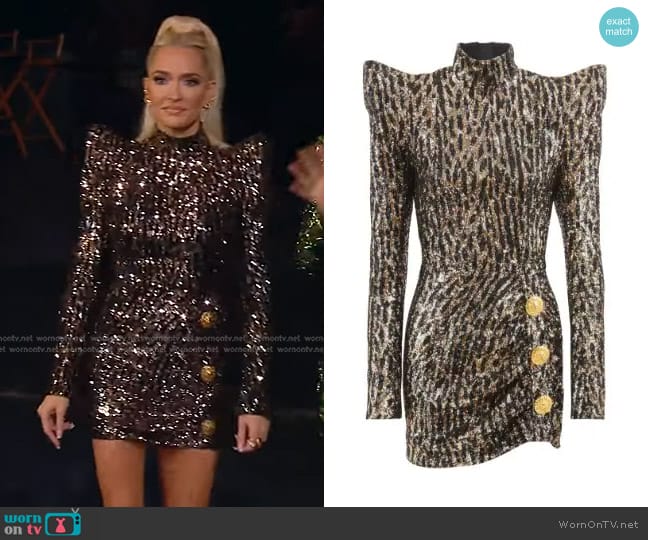 Balmain Sequin-Embellishment Buttoned Minidress worn by Erika Jayne on The Real Housewives of Beverly Hills