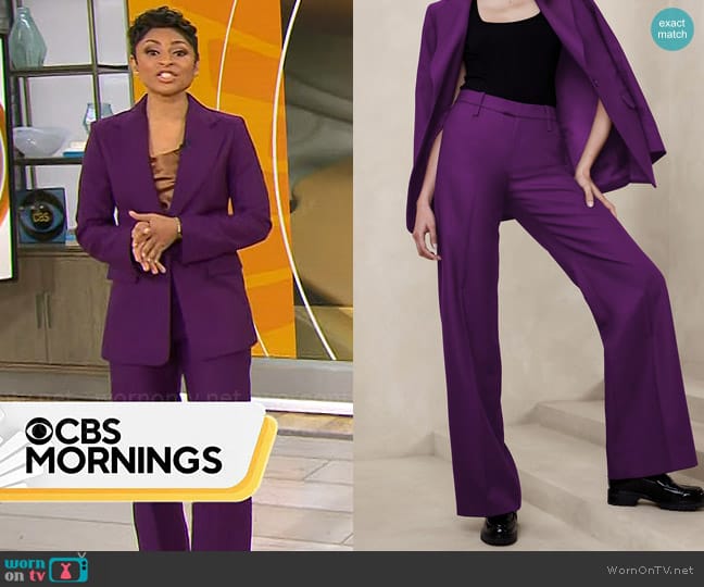 Banana Republic Lido Pants in Deep Purple worn by Jericka Duncan on CBS Mornings