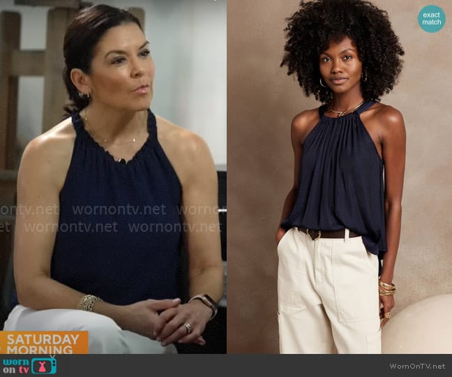 Banana Republic Tie Back Halter Top worn by Meg Oliver on CBS Mornings