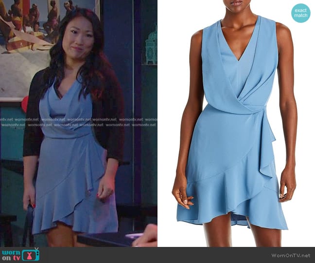 Bcbgmaxazria Sleeveless Pleated V-Neck Mini Dress worn by Melinda Trask (Tina Huang) on Days of our Lives