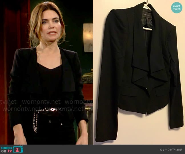 WornOnTV Victoria s black draped front jacket on The Young and