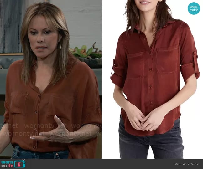 Bella Dahl Patch Pocket Shirt in Brandy worn by Alexis Davis (Nancy Lee Grahn) on General Hospital