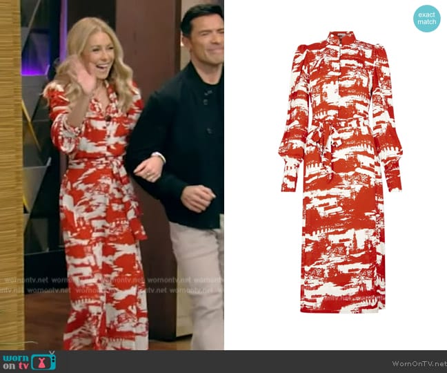 Bella Freud Dondon Calling Print Last Tango Dress worn by Kelly Ripa on Live with Kelly and Mark