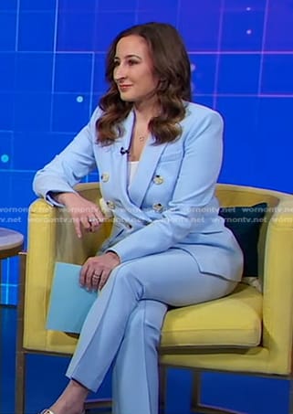 blue double breasted blazer and pants on Good Morning America