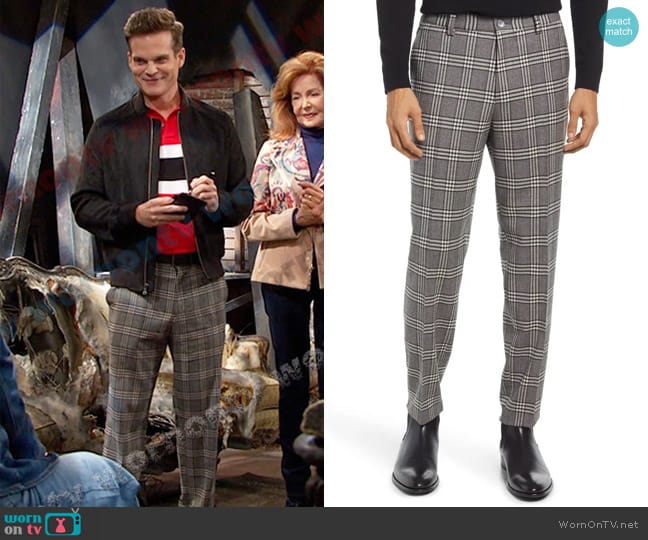 Boss Perin Plaid Stretch Wool Trousers worn by Leo Stark (Greg Rikaart) on Days of our Lives