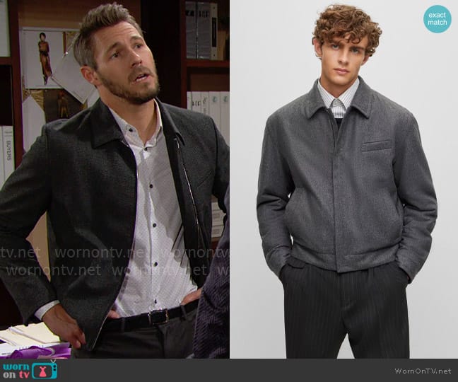 BOSS Relaxed-fit wool jacket with concealed closure worn by Liam Spencer (Scott Clifton) on The Bold and the Beautiful